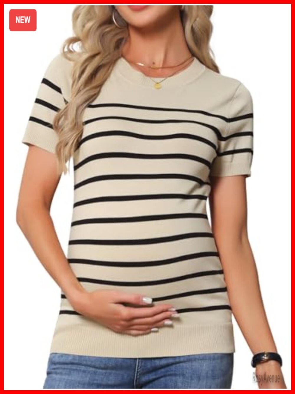 Maternity Short Sleeve Sweater Top Stretchy Knit Pullover Work
